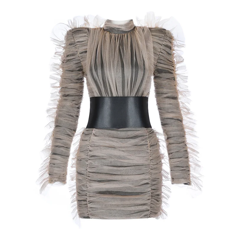 Sexyboutique Бандажное платье с длинным рукавом кружевное Пышное зимнее элегантное