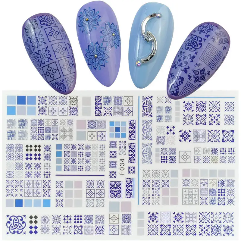 1 лист 3D наклейки для ногтей клейкие цветы листья геометрия фрукты десерт дизайны