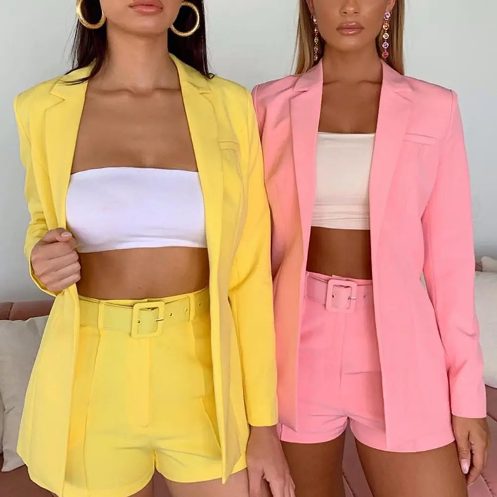 2 шт. офисные женские короткие костюмы однотонный блейзер с воротником лацканами