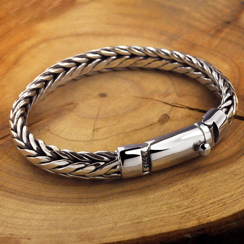 

Heavy 100% S925 Sterling Silver colour Jewelry Men women Bracelet Toggle-clasps Heavy Man Bracelets 925 Silver colour Bangles