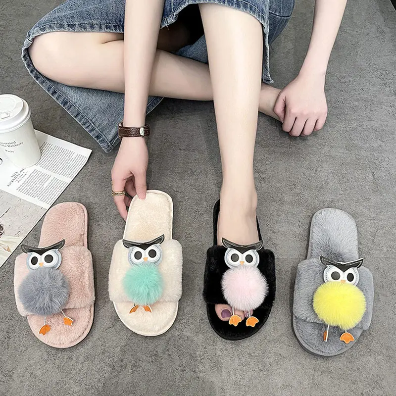 

MCCKLE Women Slippers Lovely Cartoon Open Toe Ladies Home Slipper Winter Soft Non Slip Comfort Female Indoors House Floor Shoes