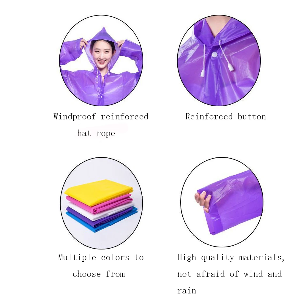 

Raincoat Rain Poncho Transparent Hoodie Waterproof Reusable Adult Non-disposable