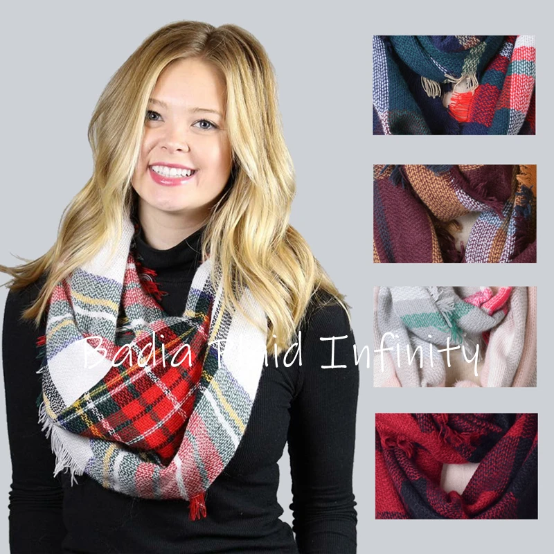 Лидер продаж зимний шикарный вязаный акриловый женский клетчатый шарф без