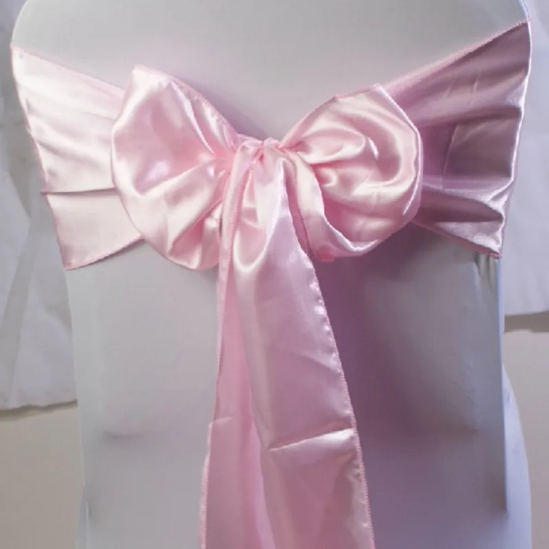 Pink 25 шт. атласные чехлы для стульев ленты Галстуки Для Свадьба отель банкет украшения вечерние принадлежности - Цвет: Pink