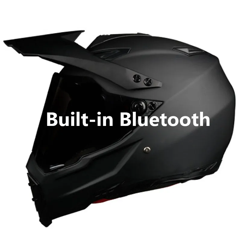 Enlarge Motorcycle Bluetooth-compatible Helmets Full Face Built-In Integrated Intercom Communication System FM Radio,L Size,Matte Black
