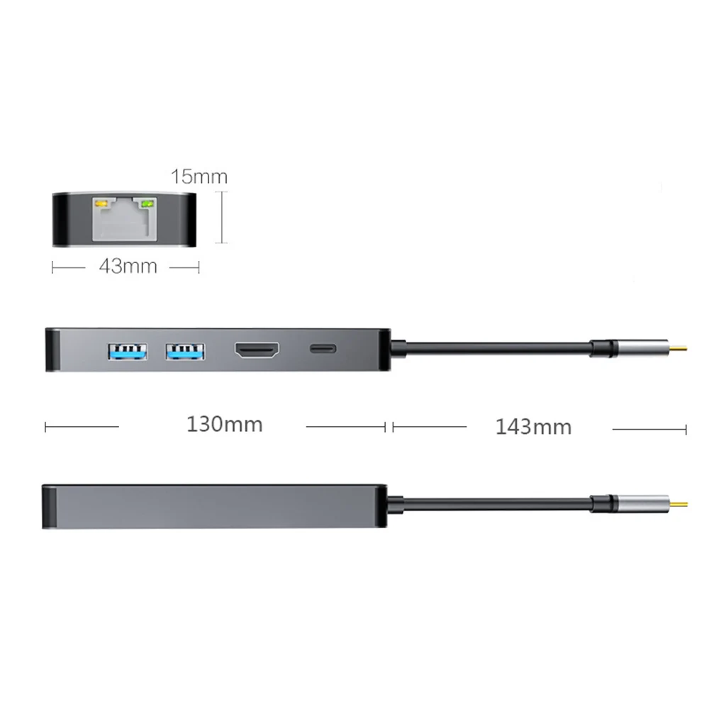 

Type C Hub 5 Ports Type-C to RJ45 PD Fast Charging 4K HDMI-Compatible USB 3.0 Adapter 5Gbps Splitter Hub for Laptop Phone