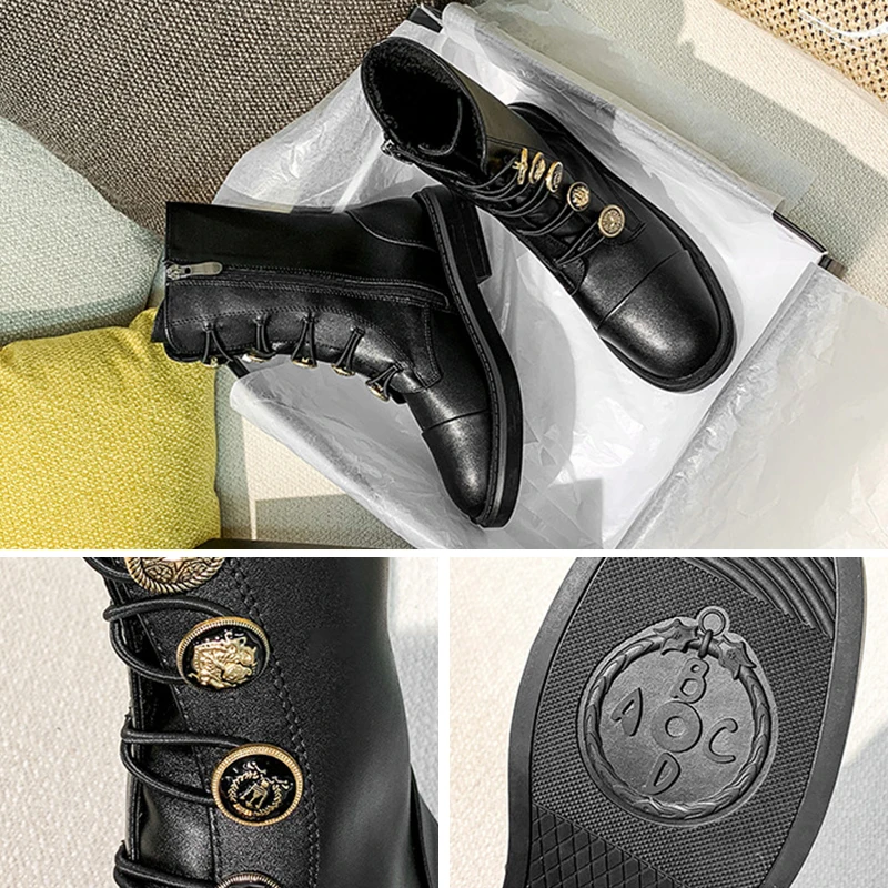 

Punk Style Platform Women Ankle Boots Women's Motorcycle Boot Fashion Ladies Chunky Shoes Metal Decor Black BIG size 41 43