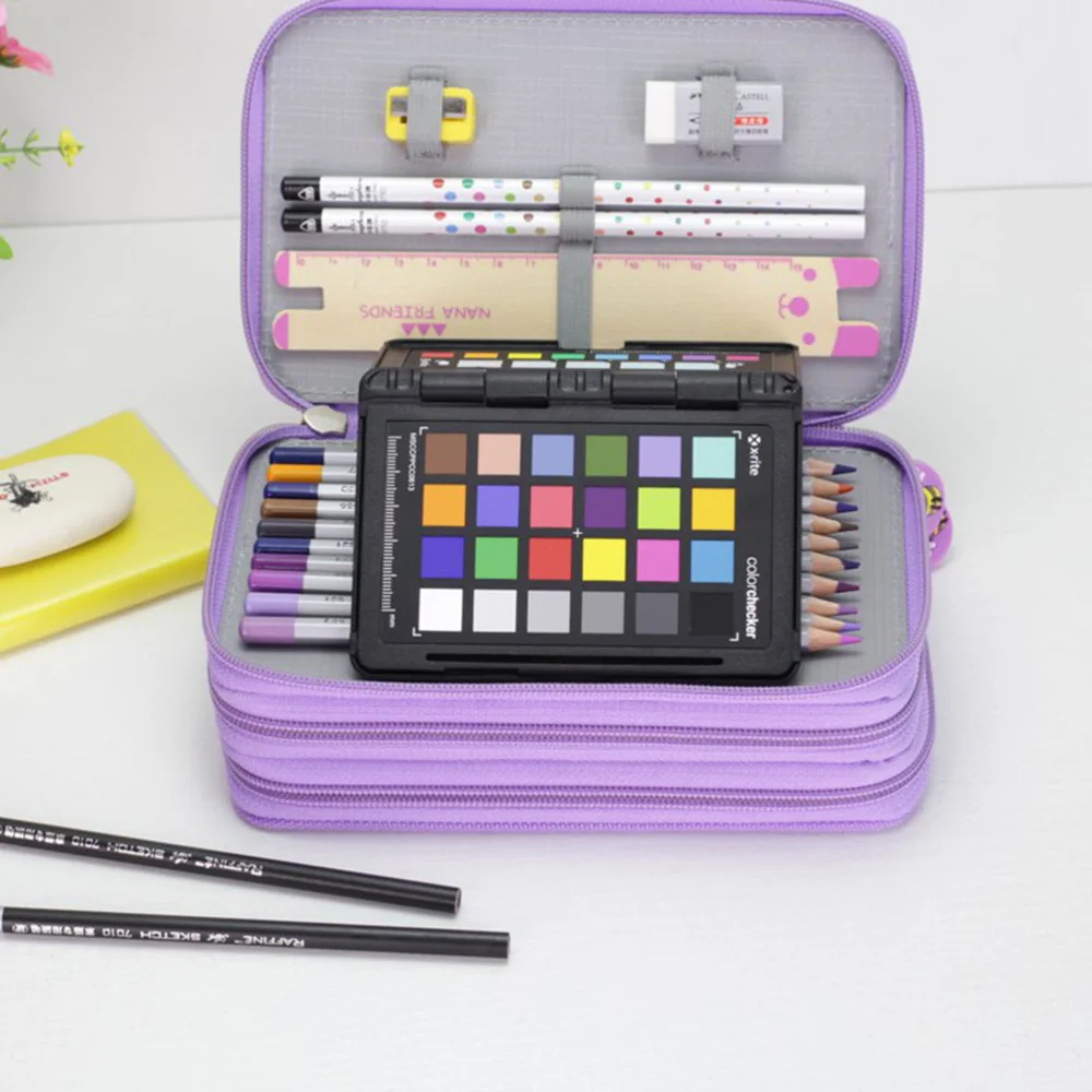 

Colored Pencil Case with Compartments 52 Slots Handy Pencil Bags Large for Watercolor Pencils Pens and Ordinary Pencils (Blu