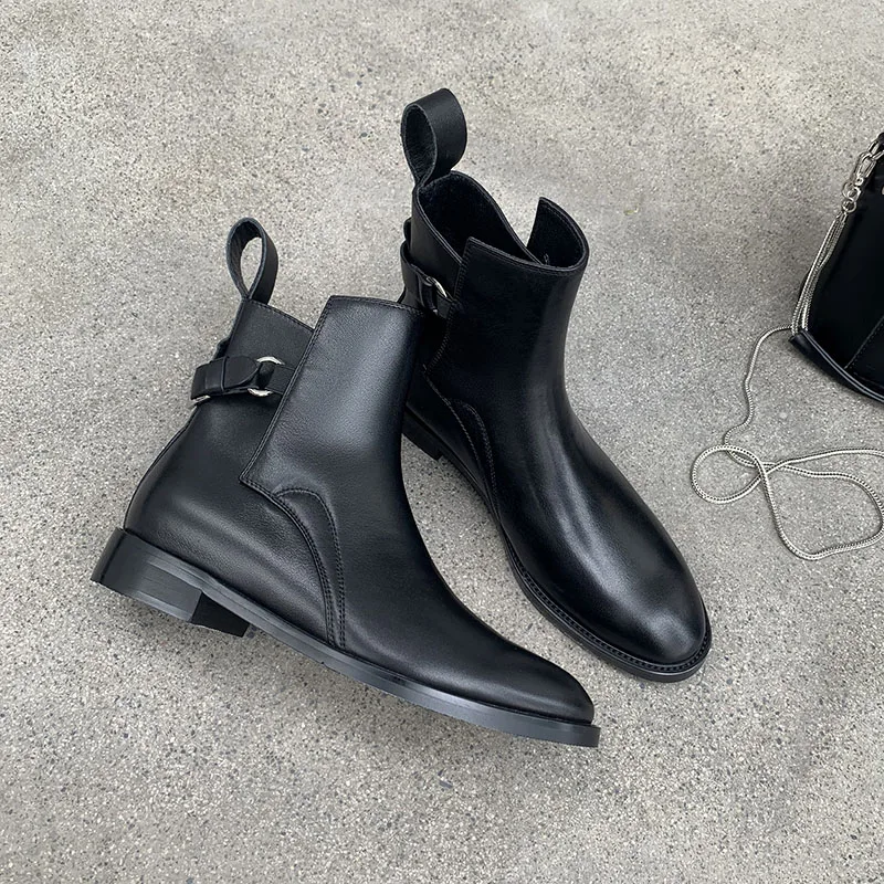 Женские ботильоны из натуральной кожи ботинки на низком каблуке без застежки