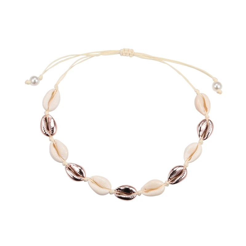 White Rose Gold Бохо лето пляж натуральная раковина Каури колье ожерелье для женщин девочек ручной работы Гавайские Seashell ожерелья на воротник ювелирное изделие подарки - Окраска металла: White Rose Gold