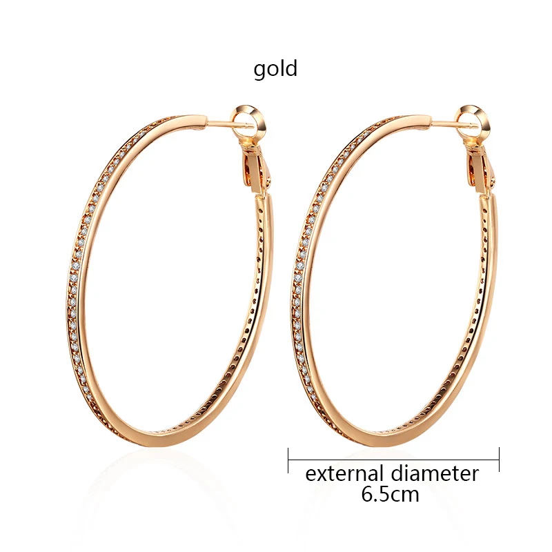 6.5cm-Gold MAIKALE Роскошные 5,5/6,5 см большие серьги-кольца для женщин золотого и серебряного цвета большие круглые серьги с кубическим цирконием модные ювелирные изделия подарок - Окраска металла: 6.5cm-Gold