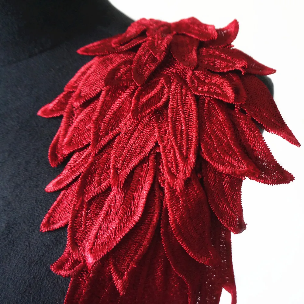2 шт. винно-красная вышивка ангел аппликация в виде крыла Шитье Цветок Воротник