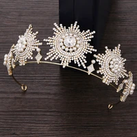 pearl rhinestone crown tiara wedding jewelry gold color crystal diadem tiaras for women bridal wedding hair accessories