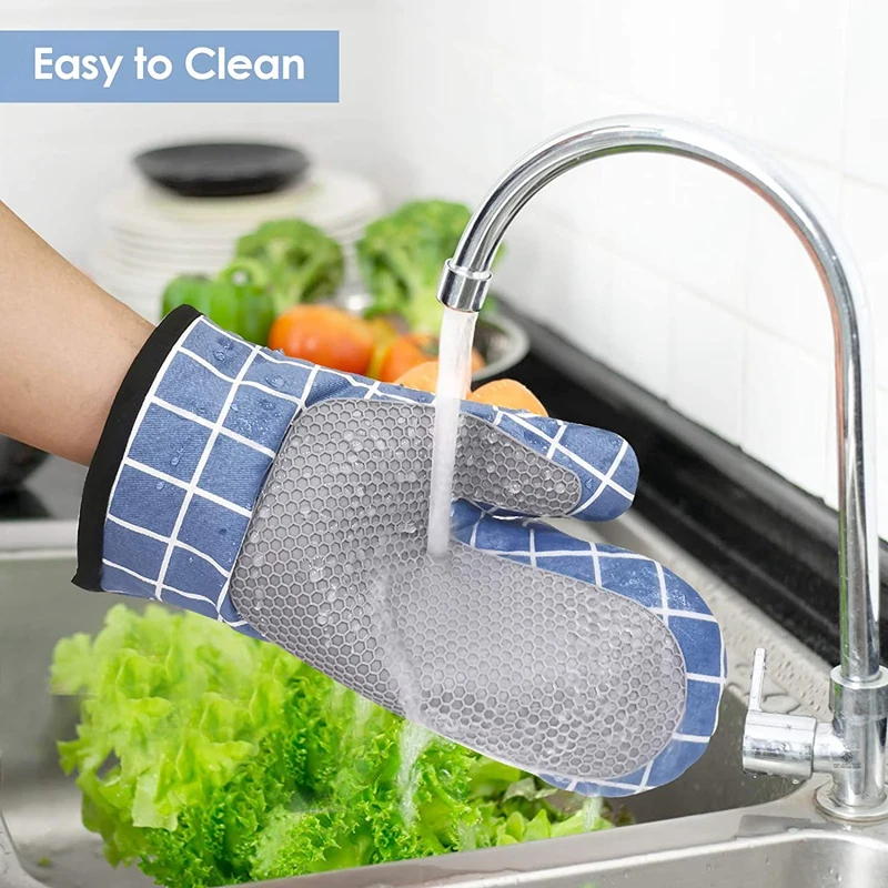 Oven Gloves Heat Resistant Silicone with Cotton Double for Cooking Baking Grilling Barbecue Microwave Gauntlet | Дом и сад