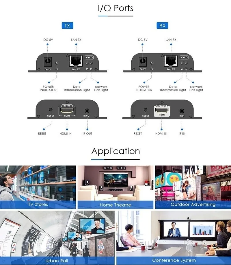 До 120 м LKV383 V4.0 HDMI-совместимый 1080P @ 60 Гц удлинитель с ИК-ретранслятором через RJ45 LAN