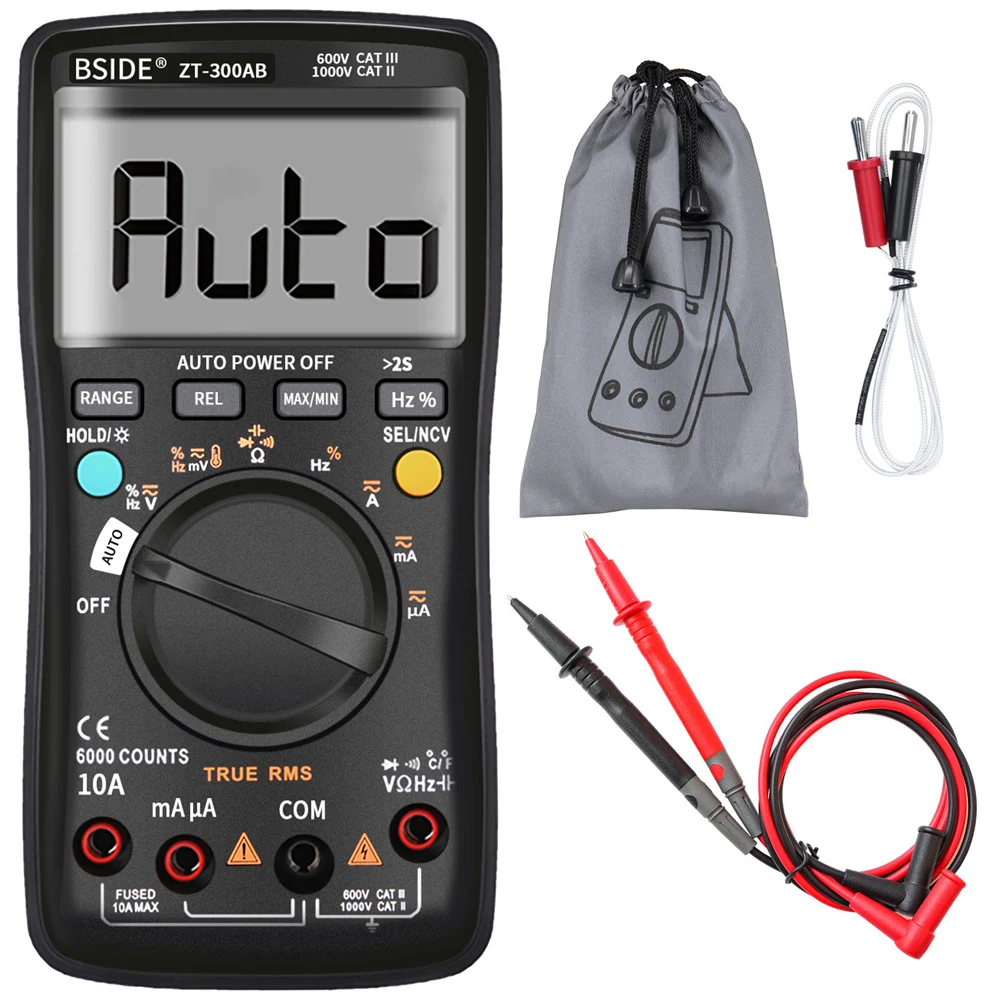 

BSIDE Multimeter Auto/Manual Ranges Digital Universal Meter 6000 Counts LCD Display True AC Voltage Current Meter