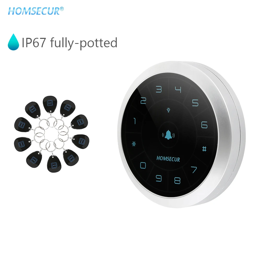 HOMSECUR Водонепроницаемая сенсорная клавиатура 125 кГц RFID считыватель контроля доступа+ 10* брелков K07DW-S