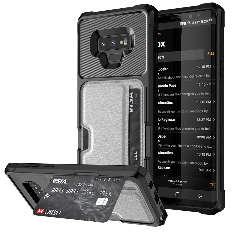 Grey Роскошный чехол для телефона с отделением для карт для samsung Galaxy Note 9 S9 S10 Plus S9 S10e, Гибридный Силиконовый бампер, тонкая мягкая кожаная задняя крышка - Цвет: Grey