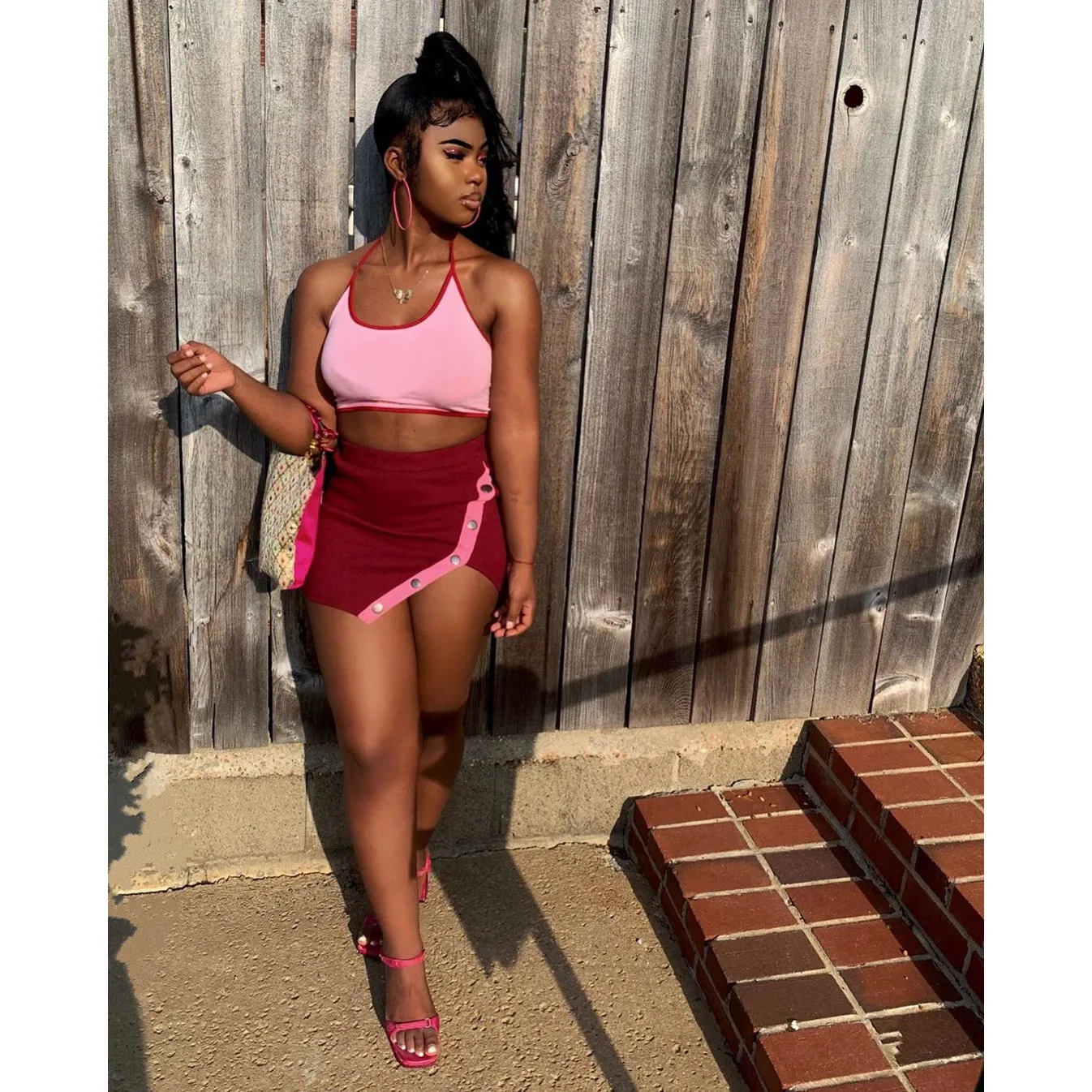 

Summer Clothes Sexy Women Irregular Lace Up Backless Buttons Two Piece Set Crop Top Split Mini Skirt Matching Sets Club Outfits