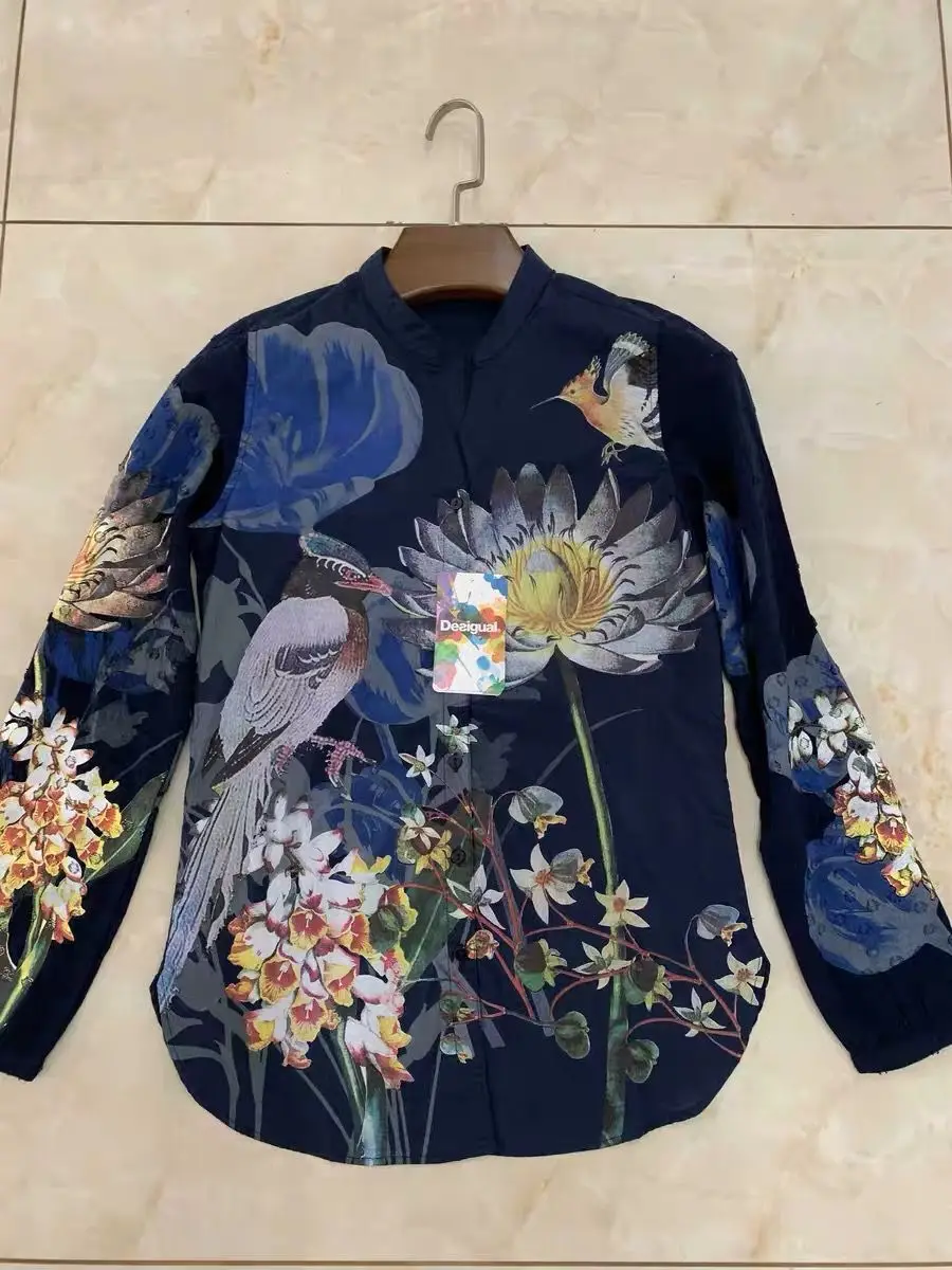 Оригинальная блузка с v образным вырезом и принтом ручной работы в испанском