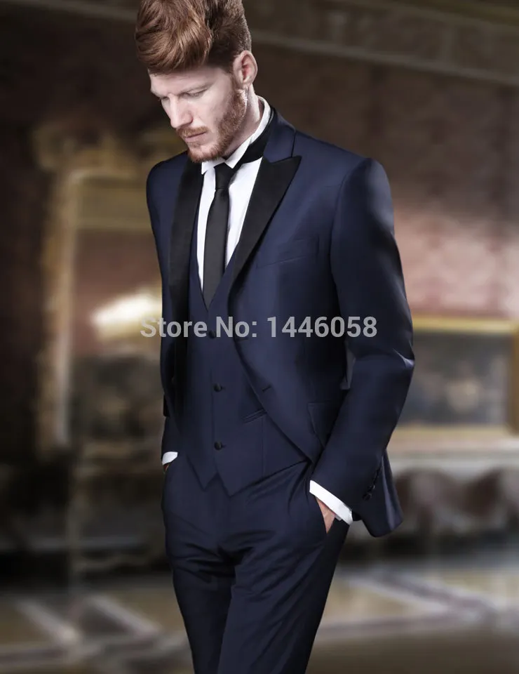 

2018 New Italian Brand Men Suit Business Custom Made Navy Blue Formal Dress Men Wedding Suits Groom Tuxedos For Men 4 Piece Suit