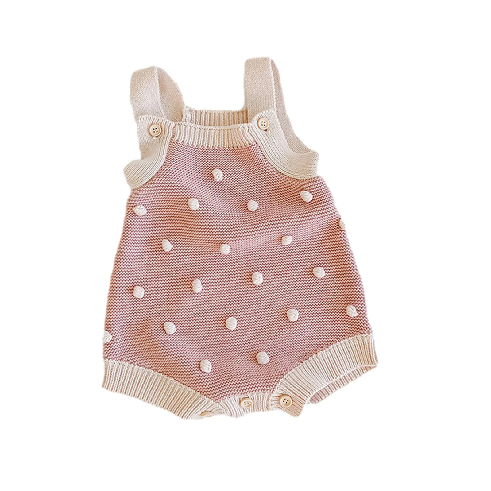 

Baby Girl’s Fresh Suspender Jumpsuits Newborn Unique Knitted Little Balls Triangle Wrapped Romper