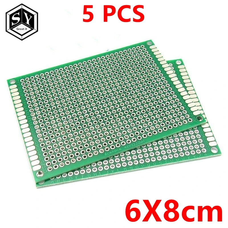 5PCS 6*8 6X8cm Double Side Prototype pcb Breadboard Universal Printed Circuit Board for Arduino 1.6mm 2.54mm Glass Fiber
