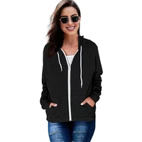 womens spring and autumn new long sleeve sweater hoodie full zipper pure color korean loose thin pocket jacket jacketxxl