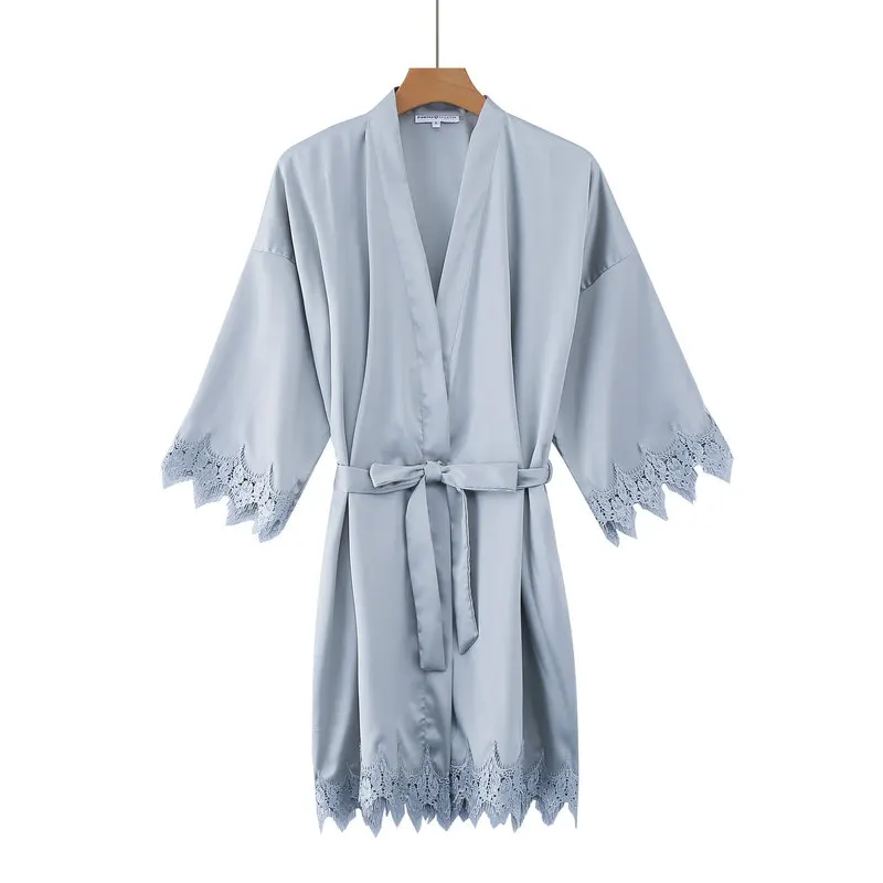 grey blue YUXINBRIDAL матовый атласный кружевной халат с отделкой свадебное платье невесты Халаты кимоно для невесты халат Свадебные халаты - Цвет: grey blue