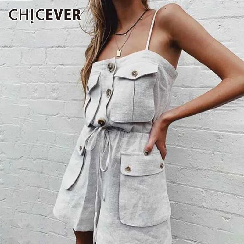 Женский комбинезон CHICEVER летний сексуальный с бантом открытыми плечами высокой