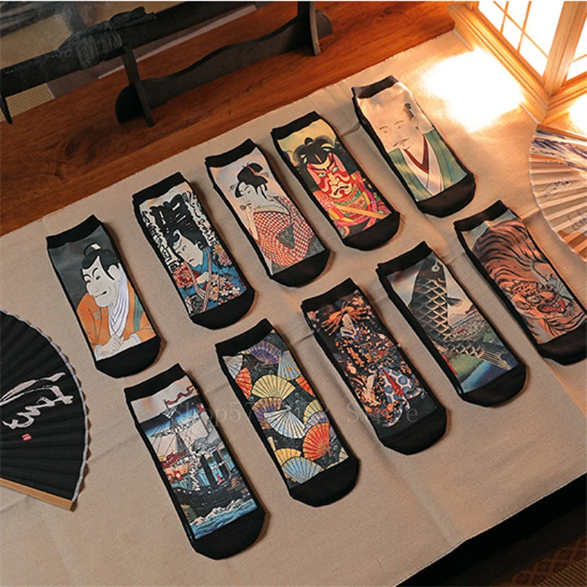 Винтажные мужские носки самурая 17 цветов в японском стиле кимоно гейши