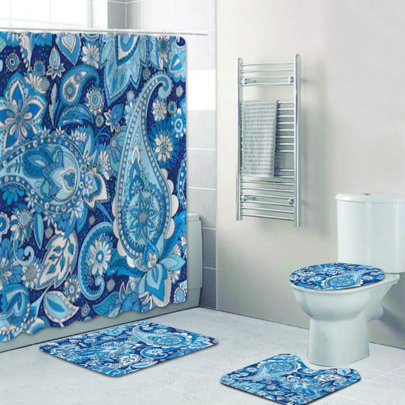 Традиционная черно-белая Цветочная занавеска для душа с пейсли-рисунком