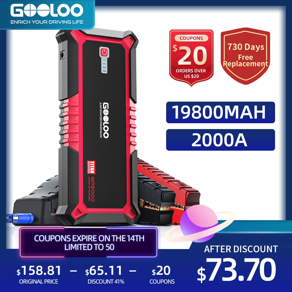 

GOOLOO Car Starting Device Battery 20000mAh Portable Power Bank Emergency Booster Auto Jump Starter Auxiliary 12V Car Charger