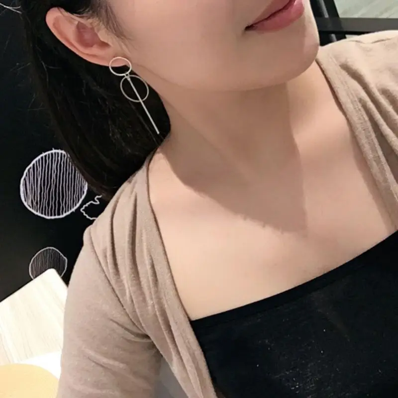 

Korean Double Circle Dangling Earrings Geometric Drop Earring Female Jewelry E56A