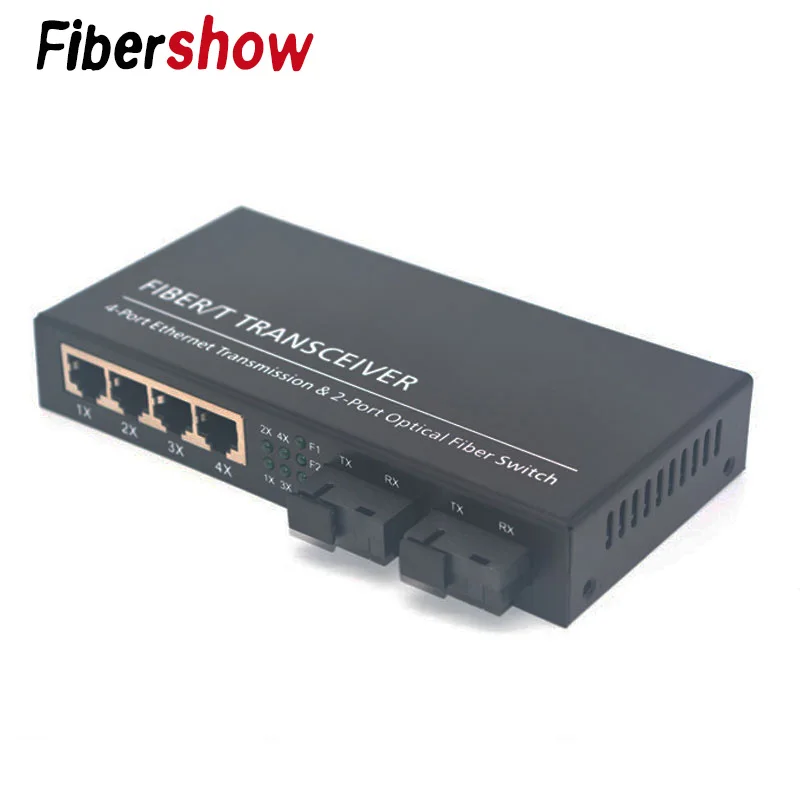 Гигабитный Ethernet коммутатор волоконно оптический медиаконвертер 4 RJ45 2 UTP 10/100/1000 м