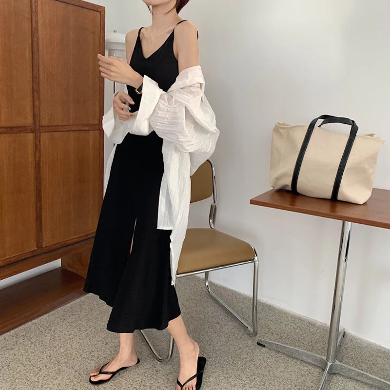 Платье-слинг LUZUZI женское серое черное без рукавов с треугольным вырезом на лето