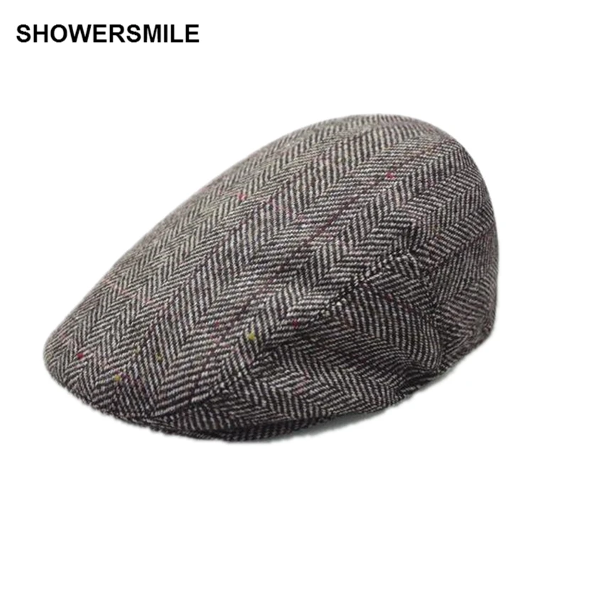 Showersmile бренд елочка плоские Кепки французская Кепка для Для мужчин зимние газетчик берет теплый черный серый директоров Cabbie Гэтсби Кепки s
