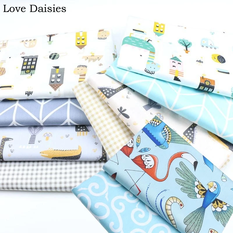 

100% Cotton Twill Cartoon House Dinosaur Tree Crocodile Check Phoenix Flamingo Fabric For Bedding Sheet Apparel Craft Cushion