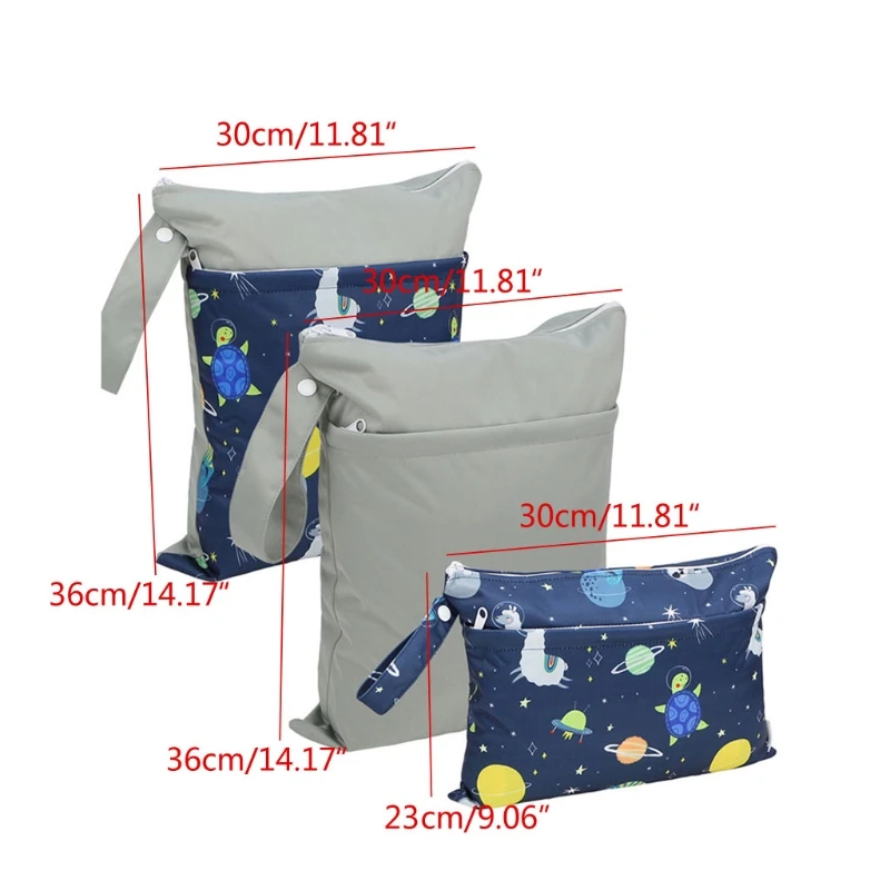 

3pcs/set Reusable Baby Wet Dry Bag Capacity Waterproof Cloth Diaper Nappy Bag with 2 Zippers