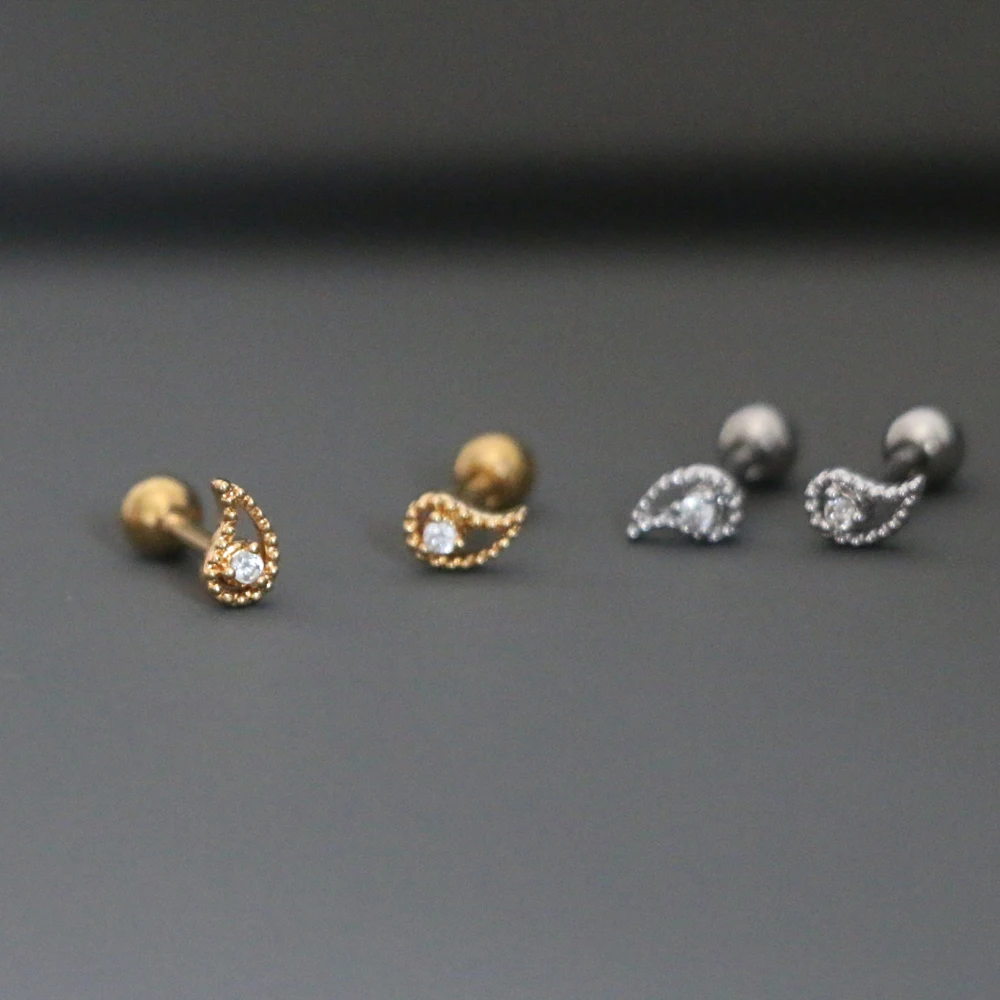 Cute Zircon Water Drop Shape Ear Cartilage Stud Cuff Earring Women Fashion Gold Color Steel Helix Bar Ball Ear Piercing Jewelry