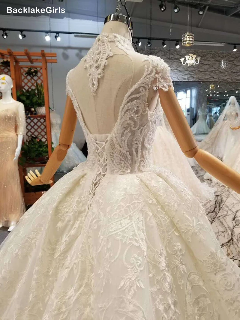 Бесплатная доставка свадебное платье белое с высоким воротом рукавами