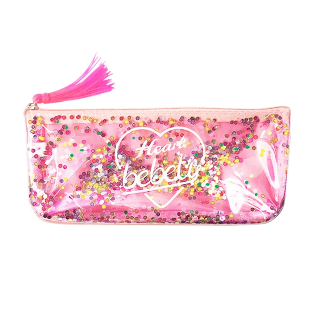 Women's Fashion Trend Long style High quality Brand Wallet Fringed Leather Sequin Pencil Case Female Zipper children's Purse#445 | Багаж