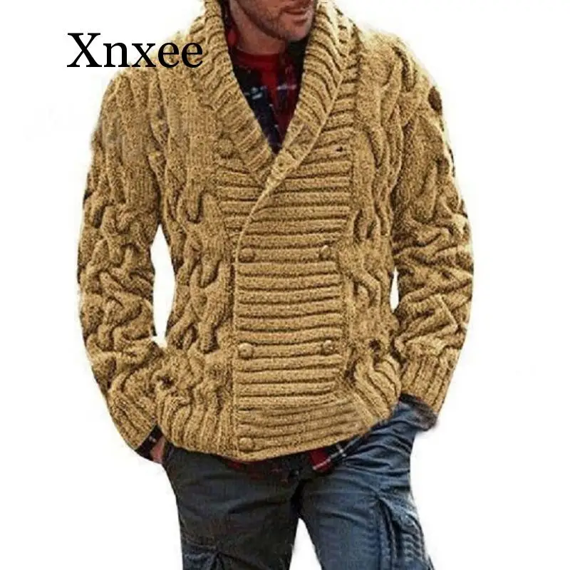 

Толстые мужские свитеры, пальто, зимние Утепленные свитеры, куртка, повседневный теплый вязаный двубортный джемпер