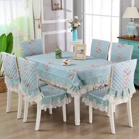 brief pastoral style tablecloth chair cover printing floral lace rectangle kitchen dining table cloth seat pad back cover tapete