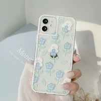 cute hand painted clear phone case for iphone 13 12 11 pro max xr xs x 8 7 plus se 2020 soft tpu cartoon flower back cover