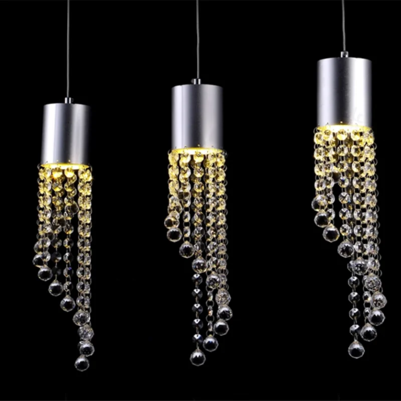 

5W Led Lamp Modern Crystal Pendant Light Kitchen Dining Room Shop Silver Metal 3 Heads Home Rope Lighting Fixtures 220V