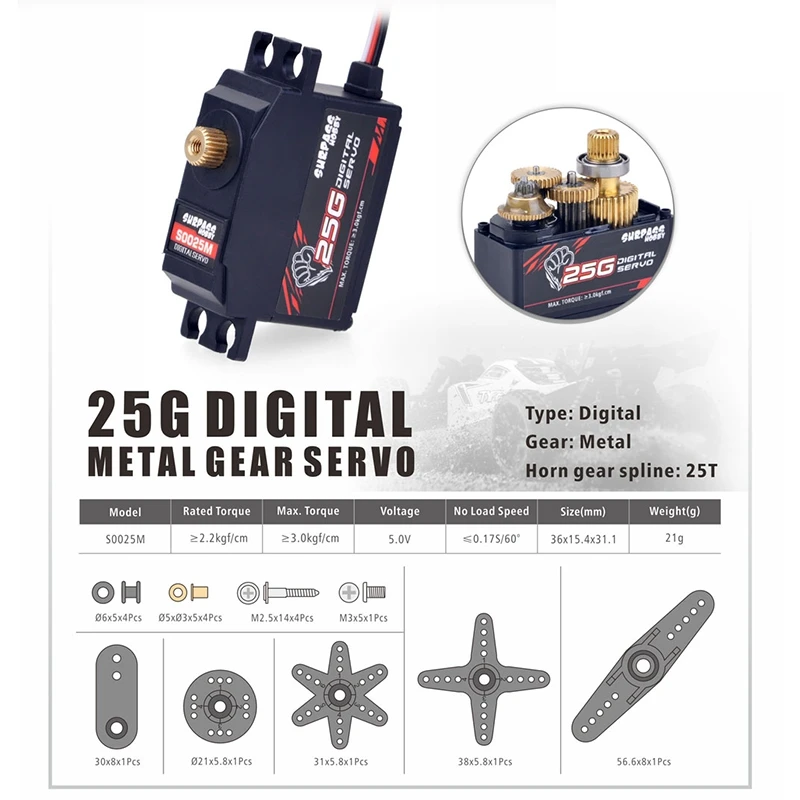 Цифровой сервопривод SURPASS HOBBY S0025M 25 г металлическая шестерня 2 3 кг для