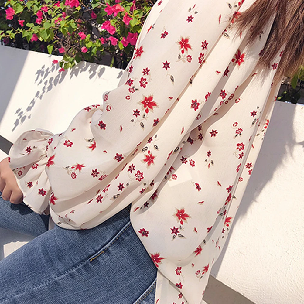 Осень 2019 Новое поступление женские модные повседневные шифоновые топы Цветочные