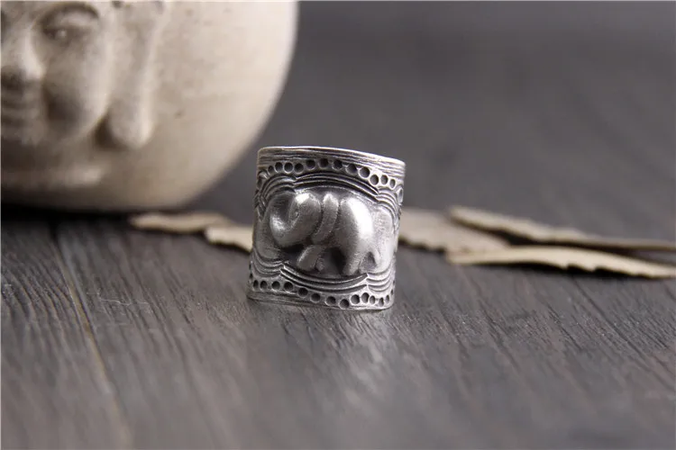 

S999 Sterling Silver Rings for Women Relief Elephant Thai Silver Rings Opening Ring Vintage Handmade Fine Jewelry