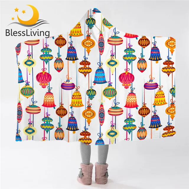 BlessLiving Wind Chimes Hooded Blanket for Adults Bells Microfiber Blanket Hoodie Colorful Wearable Blanket Festival Bedding 1
